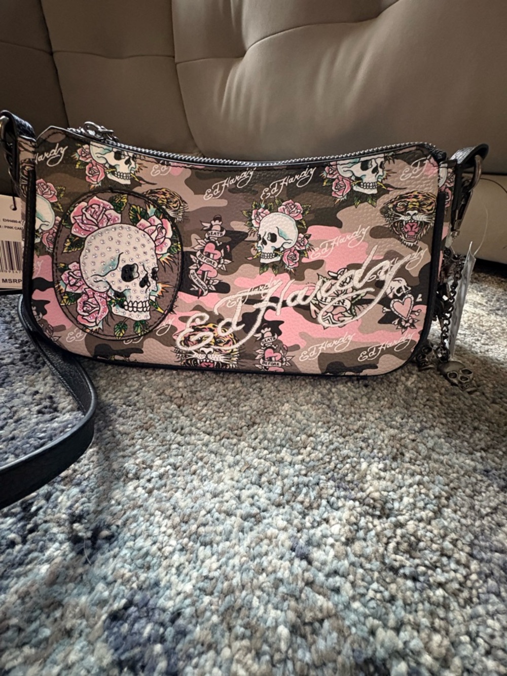 Ed Hardy Pink Camo Skull Crossbody Bag